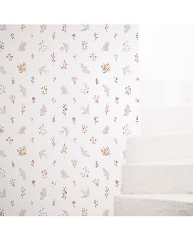 Papier peint enfant - hirondelles et fleurs - Lilipinso