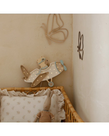 Lampe veilleuse en bois avion vintage avec ourson - vanilla sky