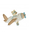 Lampe veilleuse en bois avion vintage avec ourson - vanilla sky