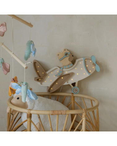 Lampe veilleuse en bois avion vintage avec ourson - vanilla sky
