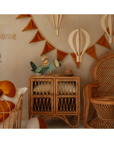 Lampe veilleuse en bois avion vintage avec ourson - khaki pastel Little lights