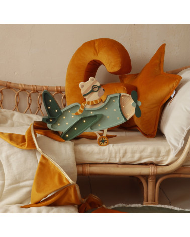 Lampe veilleuse en bois avion vintage avec ourson - khaki pastel Little lights