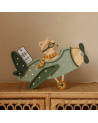 Lampe veilleuse en bois avion vintage avec ourson - khaki pastel Little lights