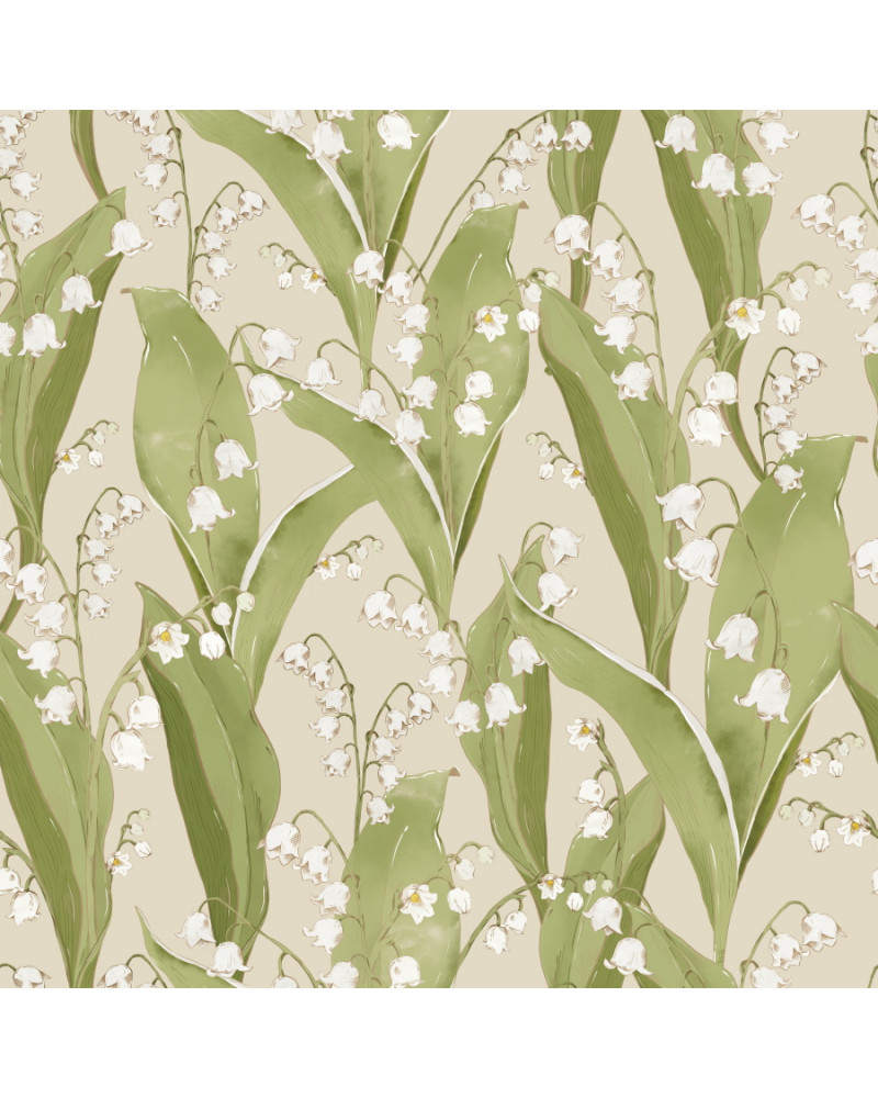 Papier peint enfant muguet -fond beige