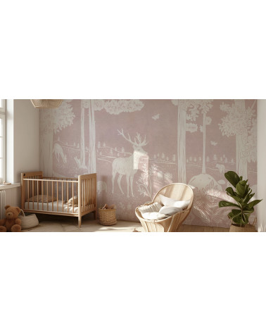 Papier peint enfant Monochrome Forest - Pink - Kikki Belle