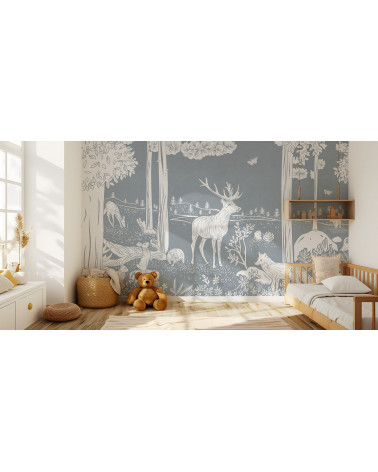Papier peint enfant Monochrome Forest - Blue - Kikki belle