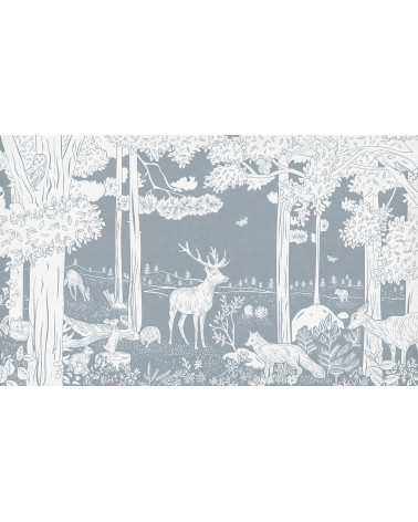 Papier peint enfant Monochrome Forest - Blue - Kikki belle