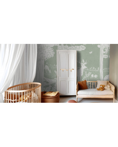 Papier peint enfant Monochrome Forest - Green - Kikki belle