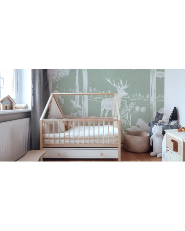Papier peint enfant Monochrome Forest - Green - Kikki belle
