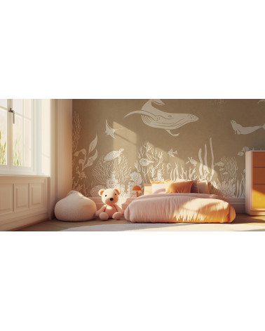 Papier peint enfant Monochrome Sea - Brown - Kikki Belle