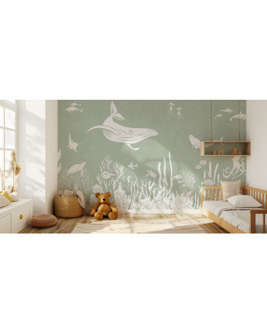 Papier peint enfant Monochrome Sea - Green - Kikki belle