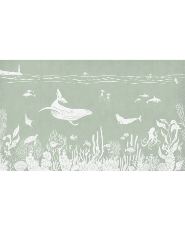Papier peint enfant Monochrome Sea - Green - Kikki belle