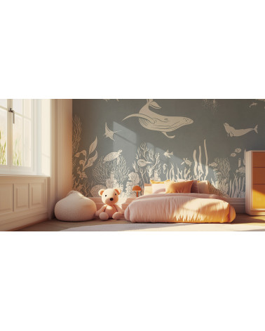 Papier peint enfant Monochrome Sea - Blue - Kikki Belle