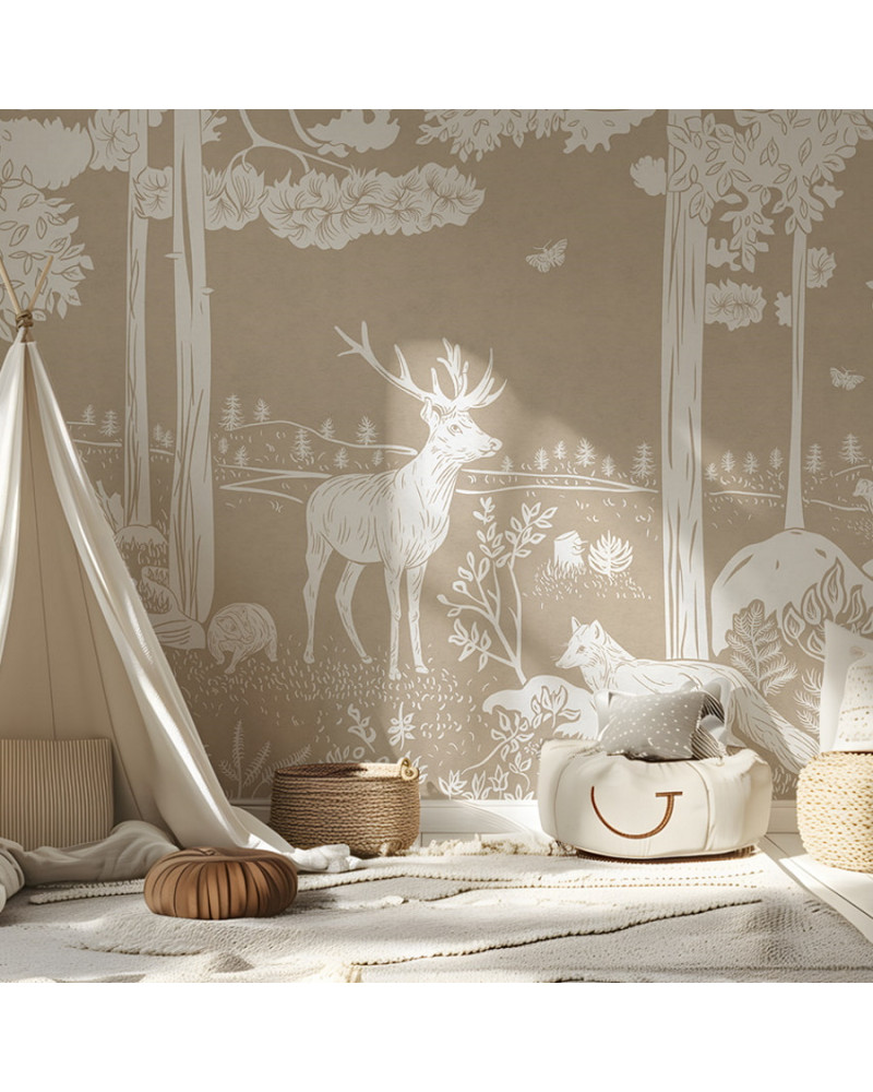 Papier peint enfant Monochrome Forest - Brown - Kikki Belle