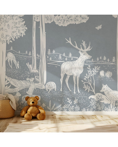 Papier peint enfant Monochrome Forest - Blue - Kikki belle