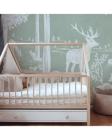 Papier peint enfant Monochrome Forest - Green - Kikki belle