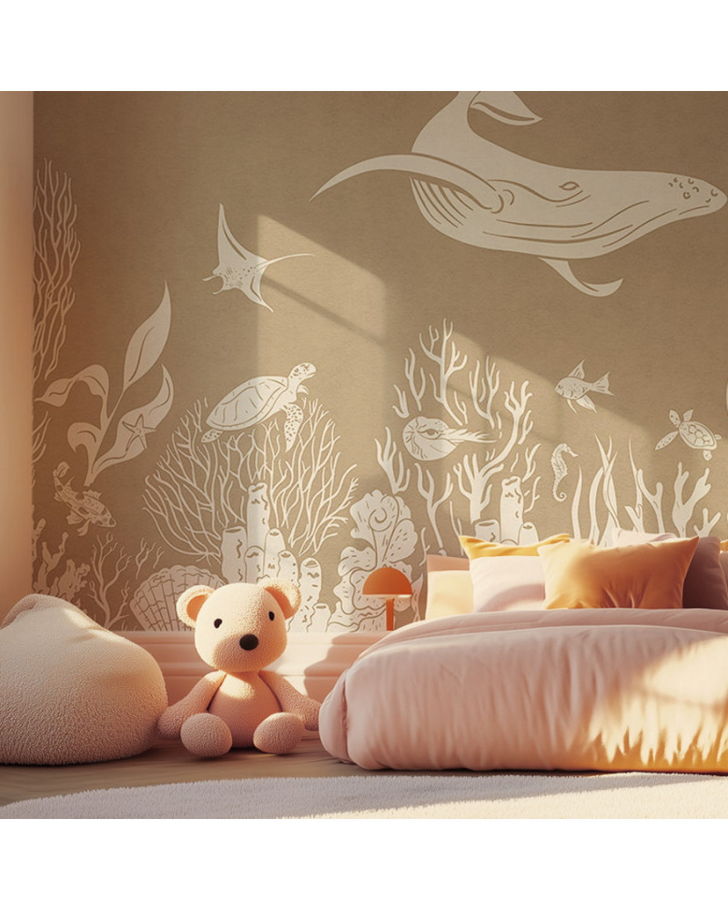 Papier peint enfant Monochrome Sea - Brown - Kikki Belle