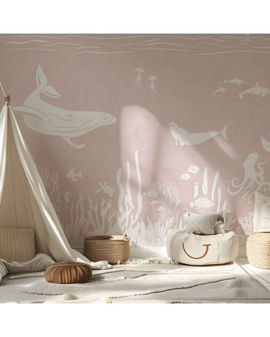 Papier peint enfant Monochrome Sea - Pink - Kikki Belle