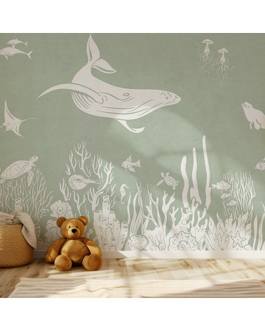 Papier peint enfant Monochrome Sea - Green - Kikki belle