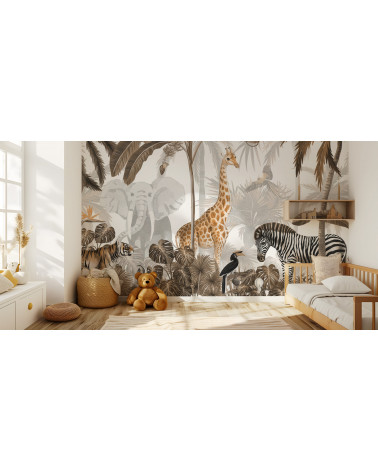 Papier peint enfant Jungle Jive - Sepia - Kikki Belle