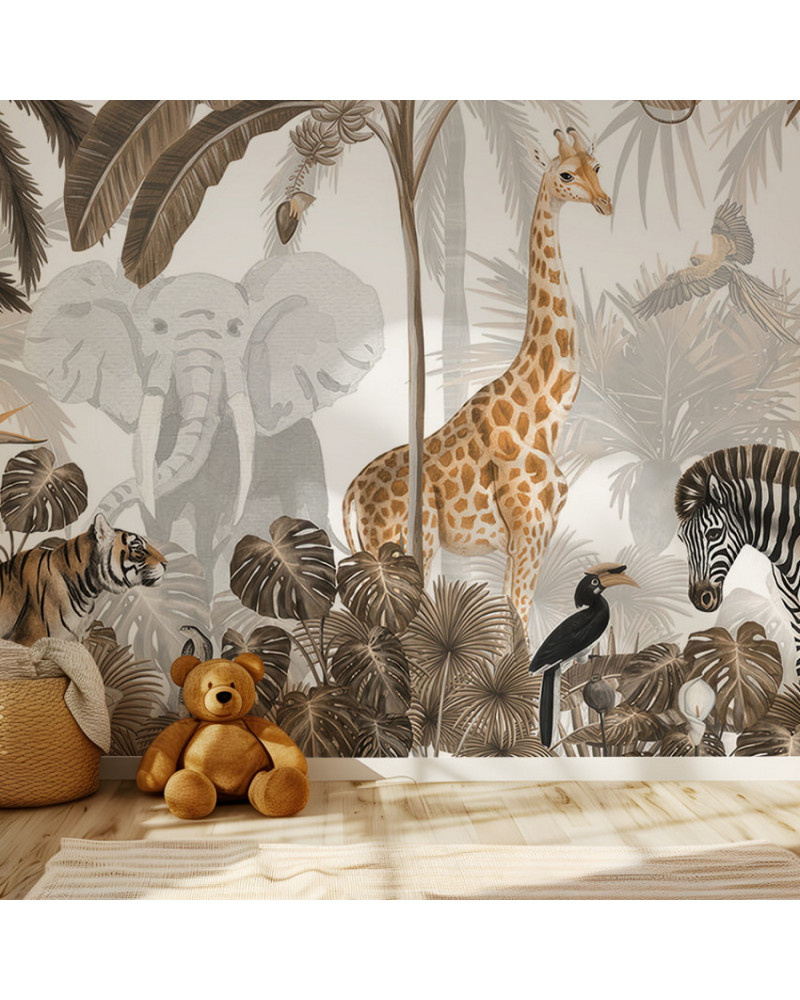 Papier peint enfant Jungle Jive - Sepia - Kikki Belle