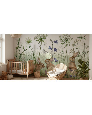 Papier peint enfant In the Undergrowth -  lapins dans les sous-bois kikki belle