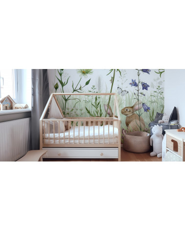 Papier peint enfant lapins dans les sous-bois - kikki belle