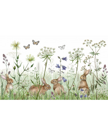 Papier peint enfant lapins dans les sous-bois - kikki belle