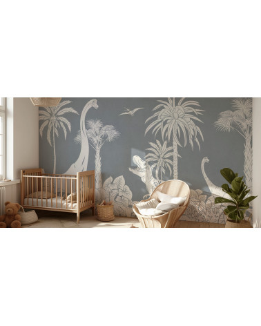 Papier peint enfant Monochrome Dino - Blue