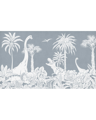 Papier peint enfant Monochrome Dino - Blue