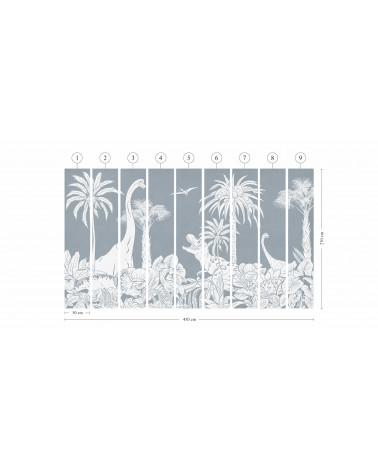 Papier peint enfant Monochrome Dino - Blue