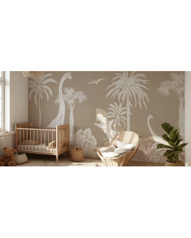 Papier peint enfant Monochrome Dino - Brown