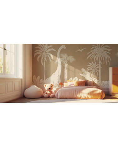 Papier peint enfant Monochrome Dino - Brown