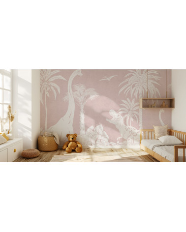 Papier peint enfant Monochrome Dino - Pink