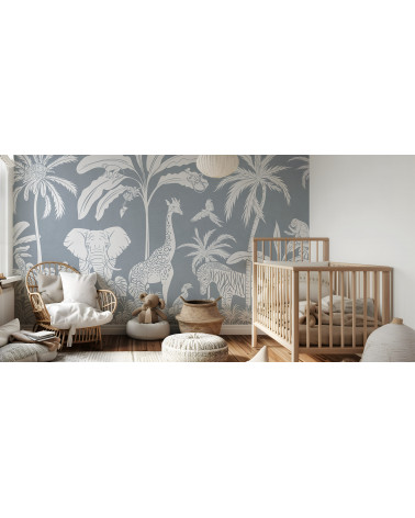 Papier peint enfant Monochrome Jungle - Blue