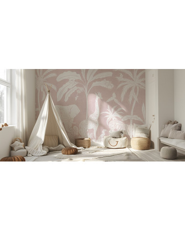 Papier peint enfant Monochrome Jungle - Pink