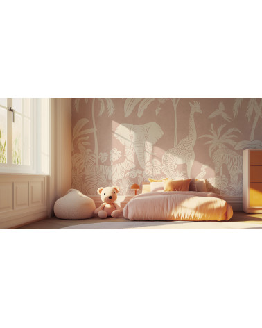 Papier peint enfant Monochrome Jungle - Pink
