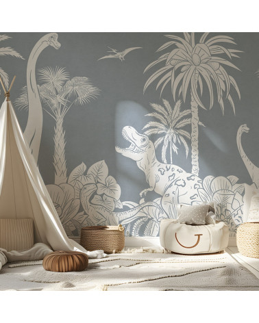 Papier peint enfant Monochrome Dino - Blue