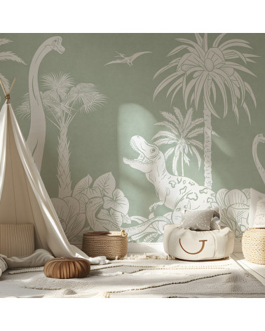 Papier peint enfant Monochrome Dino - Green