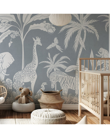 Papier peint enfant Monochrome Jungle - Blue