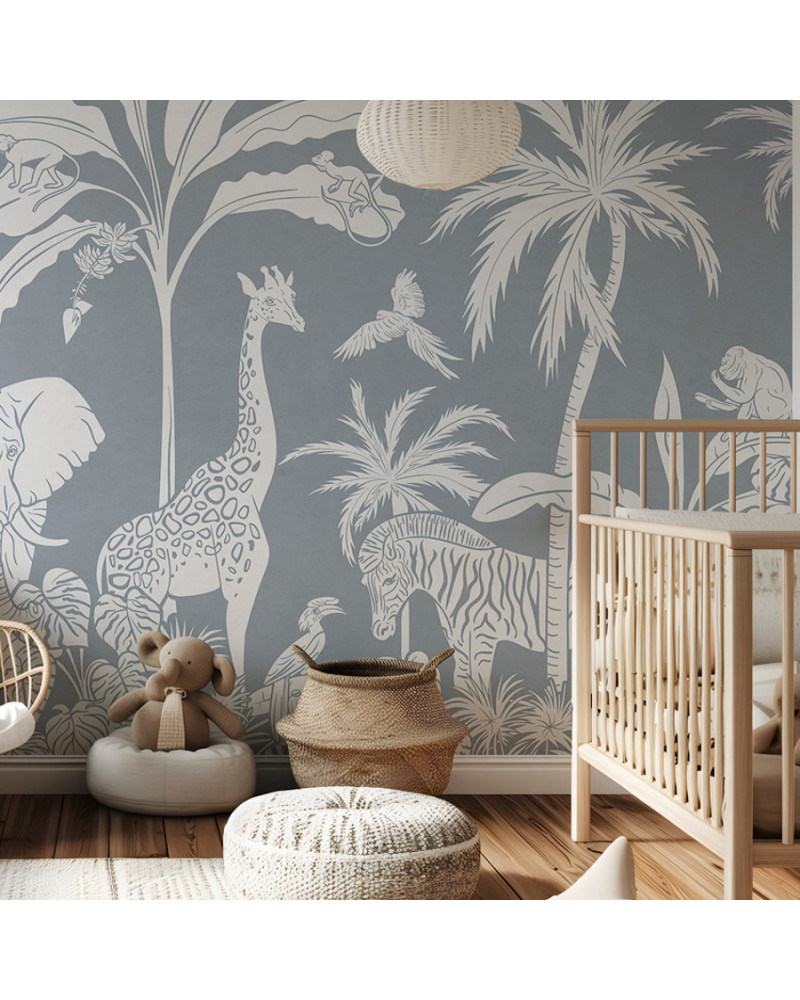 Papier peint enfant Monochrome Jungle - Blue