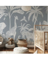 Papier peint enfant Monochrome Jungle - Blue
