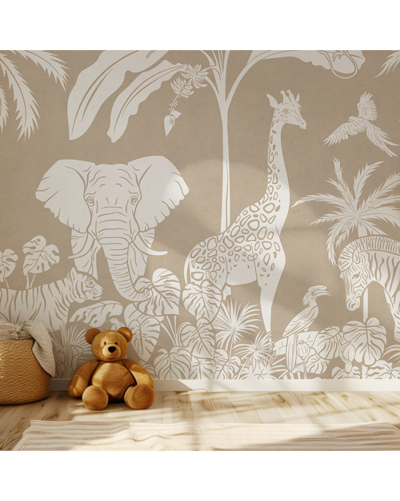 Papier peint enfant Monochrome Jungle - Brown
