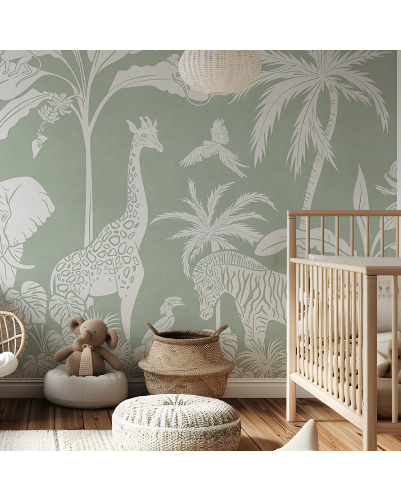 Papier peint enfant Monochrome Jungle - Green