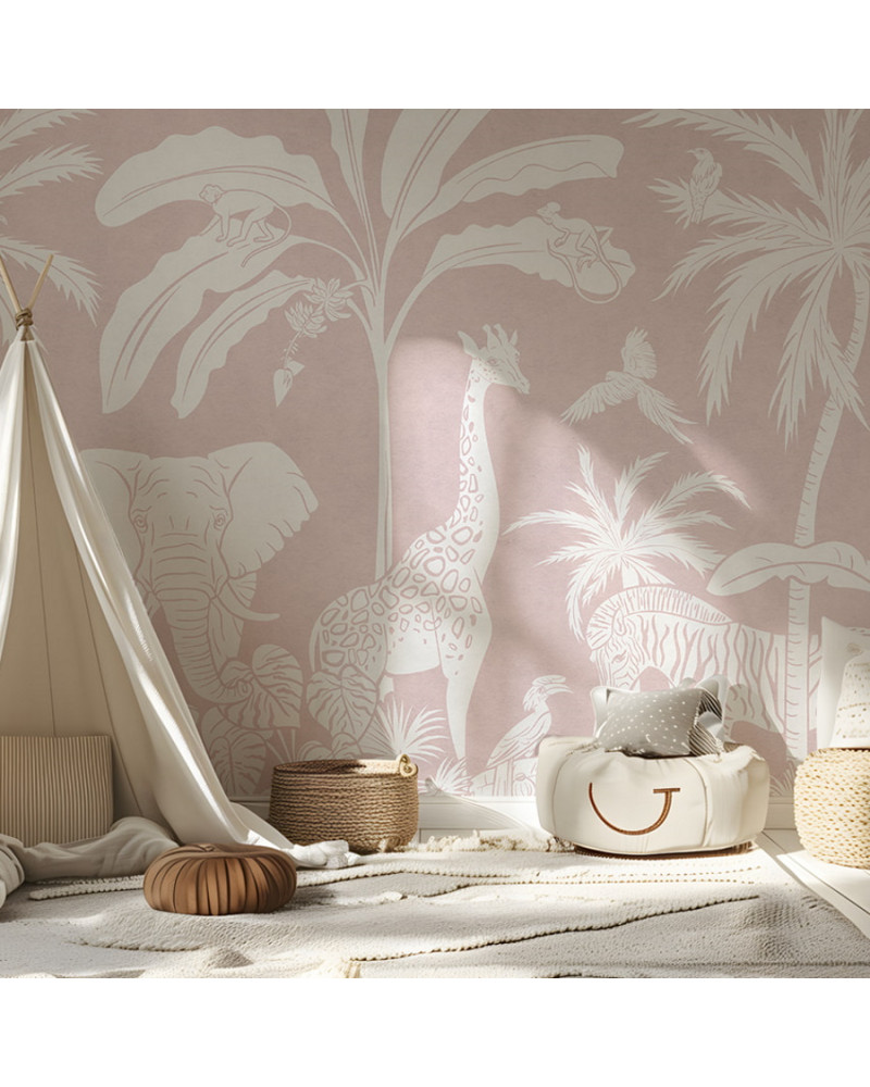 Papier peint enfant Monochrome Jungle - Pink
