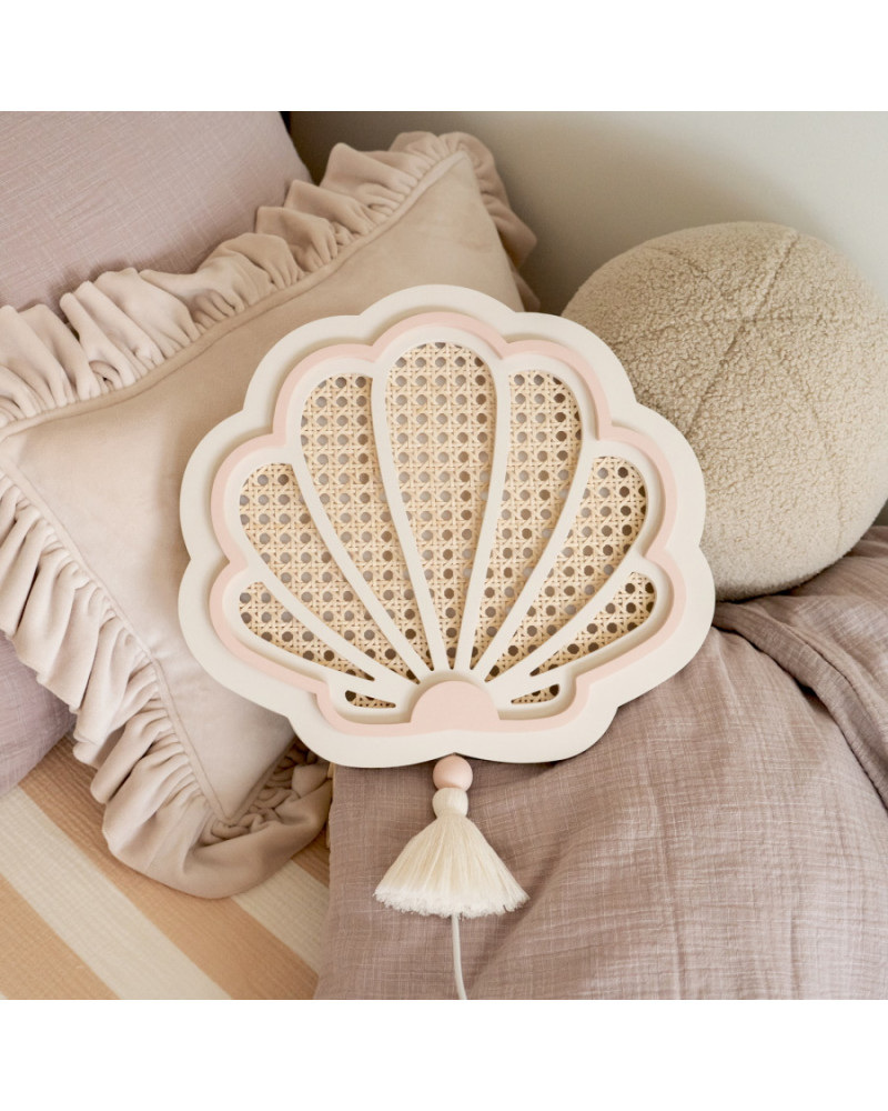 Lampe veilleuse en bois et rotin - Coquillage