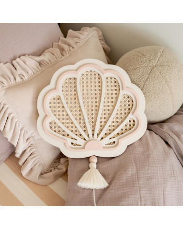 Lampe veilleuse en bois et rotin - Coquillage
