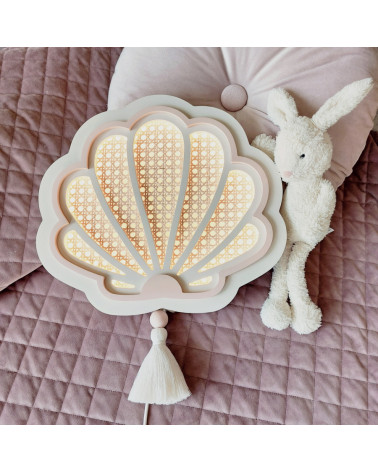 Lampe veilleuse en bois et rotin - Coquillage