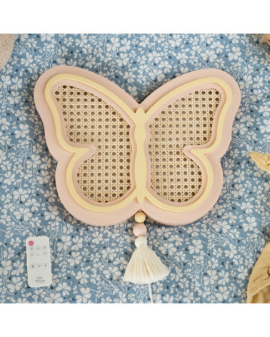 Lampe veilleuse en bois et rotin - papillon