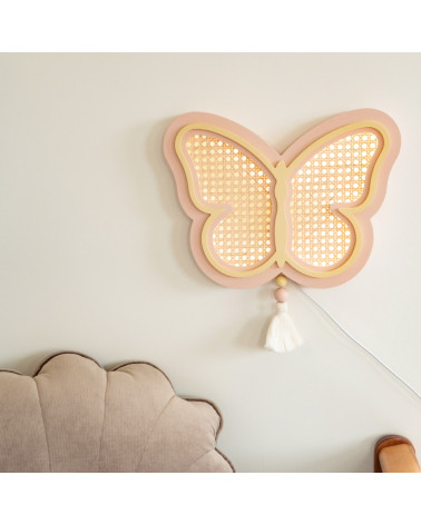 Lampe veilleuse en bois et rotin - papillon
